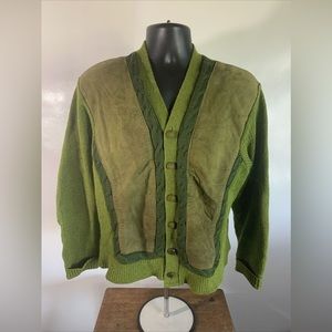 Green Leather Cardigan Sweater